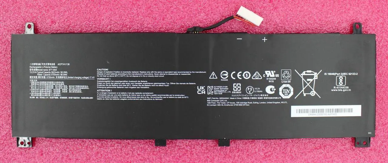 Main image of 90WH BTY-M54 battery for MSI Creator Z16-A11U A11UE A11UET MS-1571