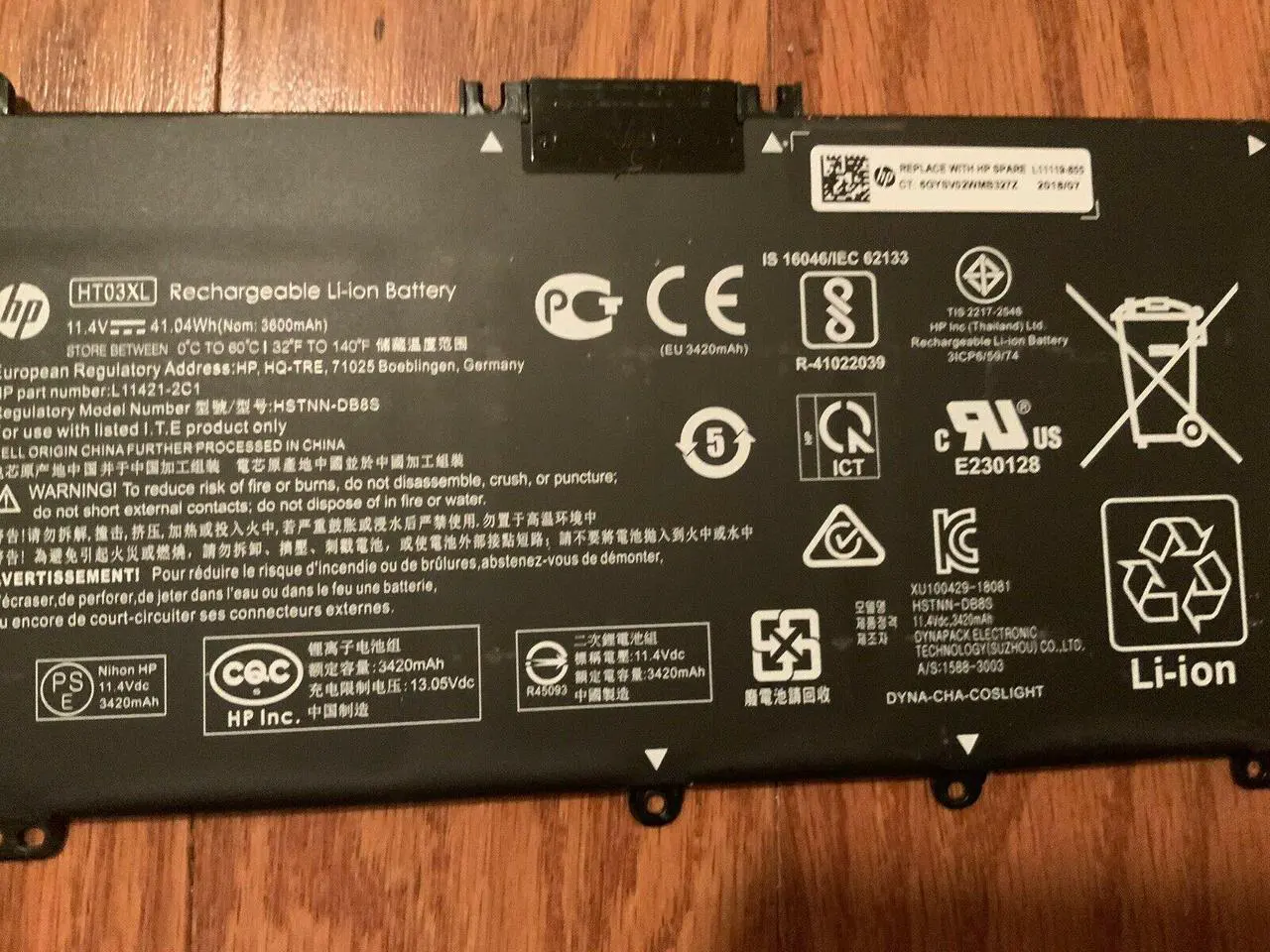 Alt view image 6 of 6 - L11119-855 HT03XL HP BATTERY 11.4V 41.04WH 15-DA 15-DA0012DX