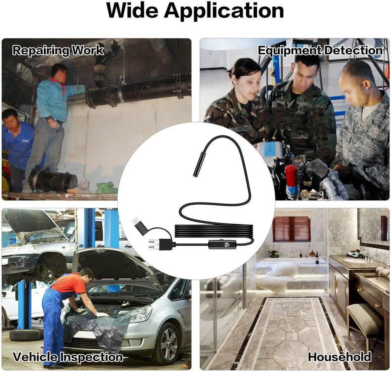 Alt view image 5 of 5 - 8mm Snake Scope Endoscope Waterproof Inspection HD Camera Boroscope For Andorid Windows Mac OS - 2M