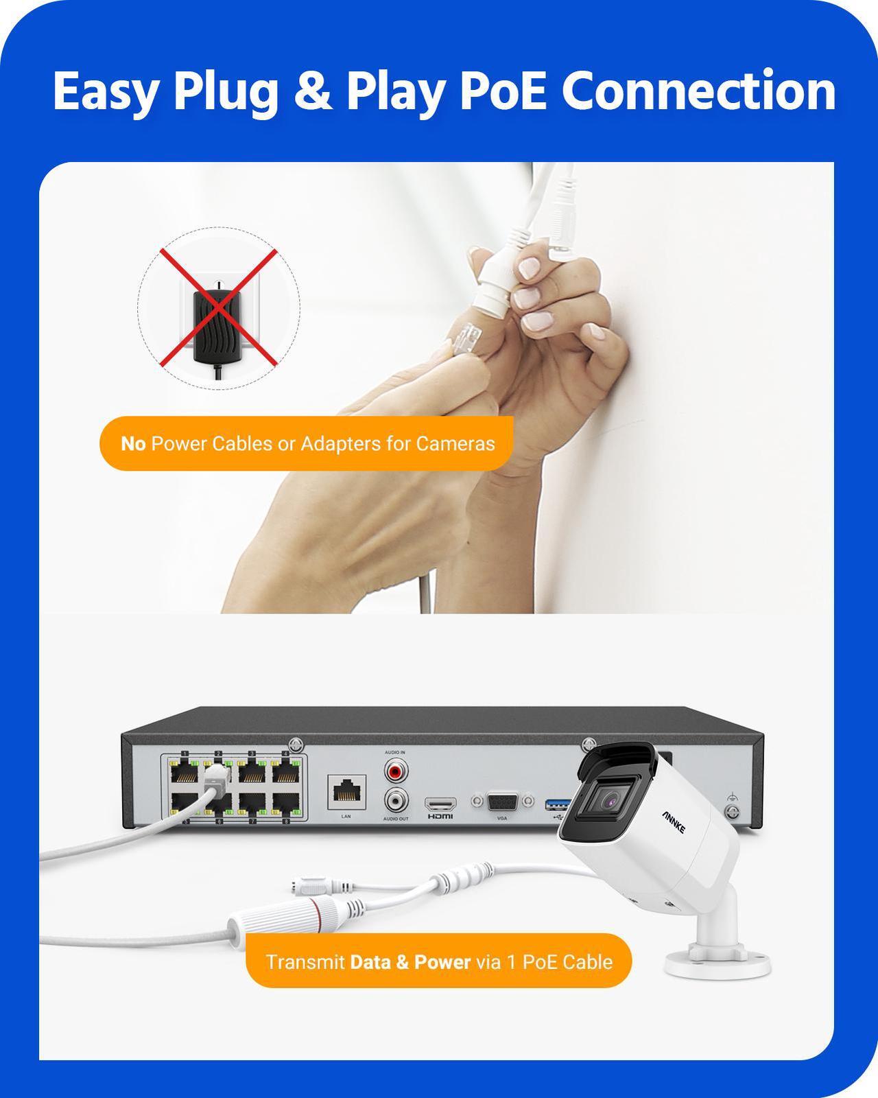 Alt view image 6 of 7 - ANNKE Built-in Microphone Poe IP Security Camera System, 8CH 4K H.265+ NVR with 4 x 8MP IP Outdoor Indoor Camera, Day/Night Weather Proof, Video Audio Power All Thru One Ethernet Cable