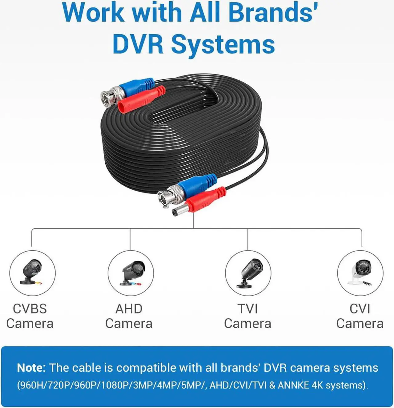 Alt view image 6 of 7 - ANNKE (4) 30M/ 100ft All-in-One BNC Video Power Cables, BNC Extension Wire Cord for CCTV Camera DVR Security System (4-Pack, Black)