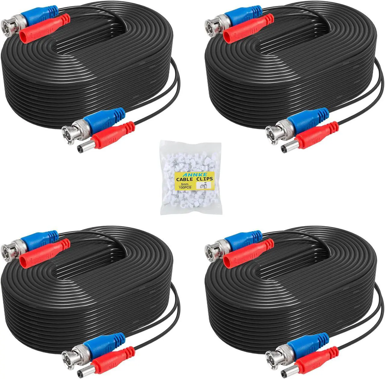 Main image of ANNKE (4) 30M/ 100ft All-in-One BNC Video Power Cables, BNC Extension Wire Cord for CCTV Camera DVR Security System (4-Pack, Black)