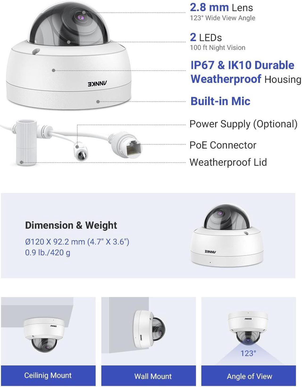 Alt view image 7 of 7 - ANNKE 8MP PoE Security Camera System with NO HDD, 12MP H.265+ NVR and 4X 8MP Ultra HD IP Dome Cameras, 100ft Night Vision, IP67 Waterproof, Remote Access, Remote Monitoring and Built-in Microphone