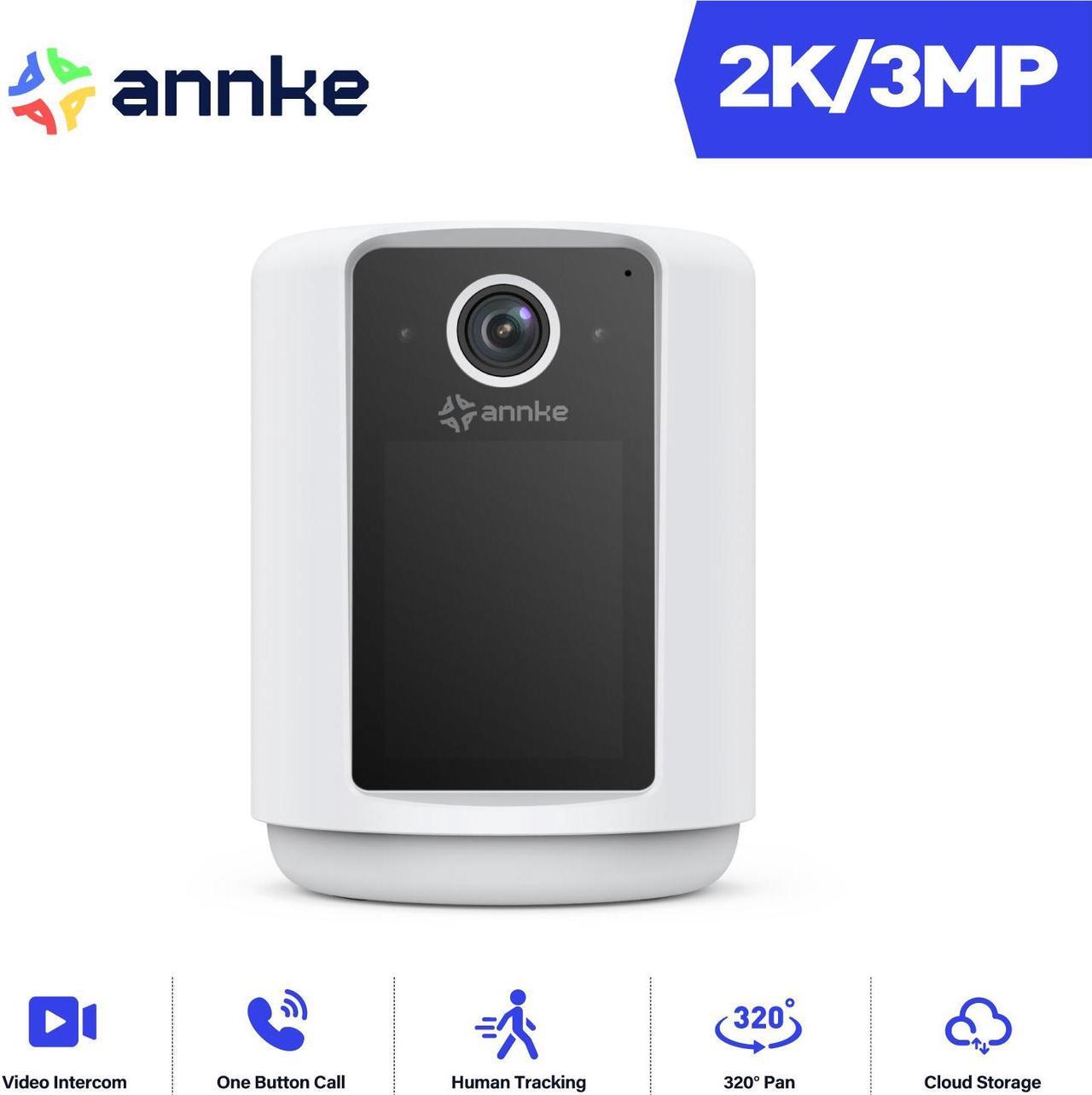 Main image of ANNKE 2K/3MP POE Indoor Security Camera, 320° Cameras with Phone App + Two-Way Video and Audio Call, Motion Detection, Pet Camera, Baby Monitor, Table Lamp, Night Vision, 2.4" Screen
