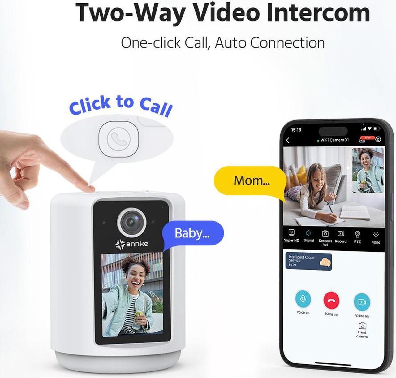 Alt view image 3 of 7 - ANNKE 2K/3MP POE Indoor Security Camera, 320° Cameras with Phone App + Two-Way Video and Audio Call, Motion Detection, Pet Camera, Baby Monitor, Table Lamp, Night Vision, 2.4" Screen