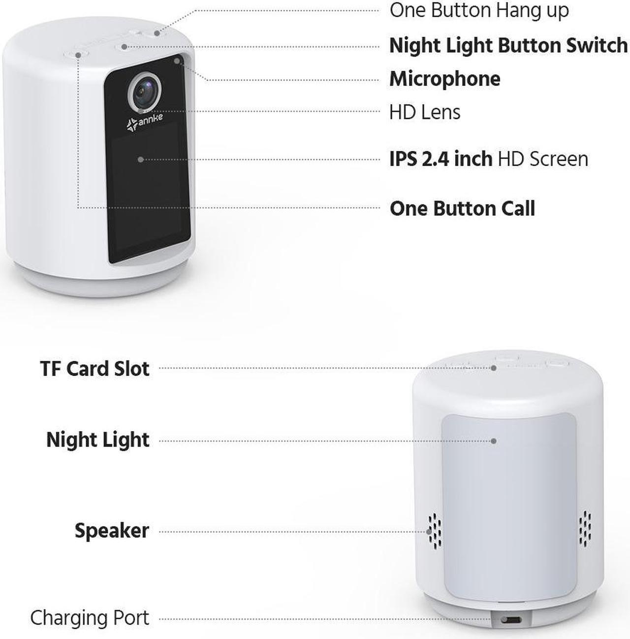 Alt view image 6 of 7 - ANNKE 2K/3MP POE Indoor Security Camera, 320° Cameras with Phone App + Two-Way Video and Audio Call, Motion Detection, Pet Camera, Baby Monitor, Table Lamp, Night Vision, 2.4" Screen