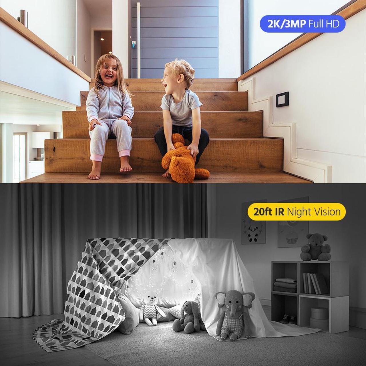 Alt view image 2 of 7 - ANNKE 2K/3MP POE Indoor Security Camera, 320° Cameras with Phone App + Two-Way Video and Audio Call, Motion Detection, Pet Camera, Baby Monitor, Table Lamp, Night Vision, 2.4" Screen