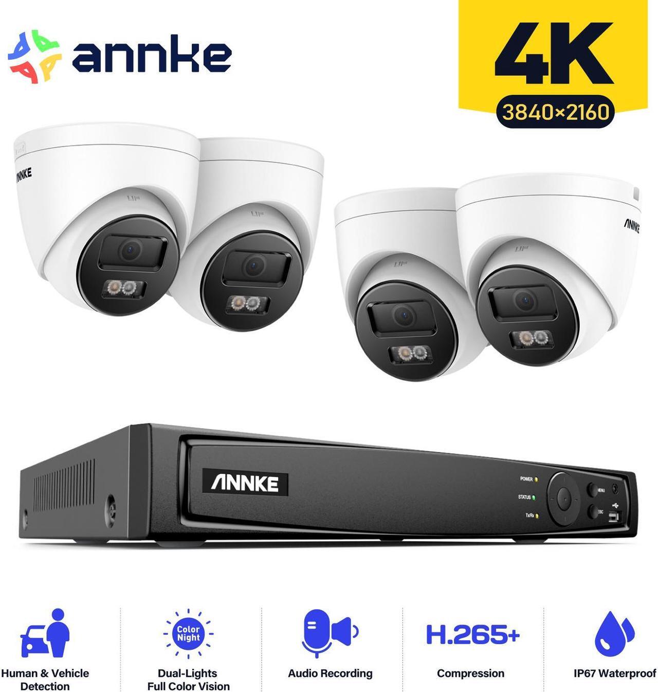 Main image of ANNKE 8MP PoE Security Camera System with NO HDD, 12MP H.265+ NVR and 4X 8MP Ultra HD IP Dome Cameras, 100ft Night Vision, IP67 Waterproof, Remote Access, Remote Monitoring and Built-in Microphone