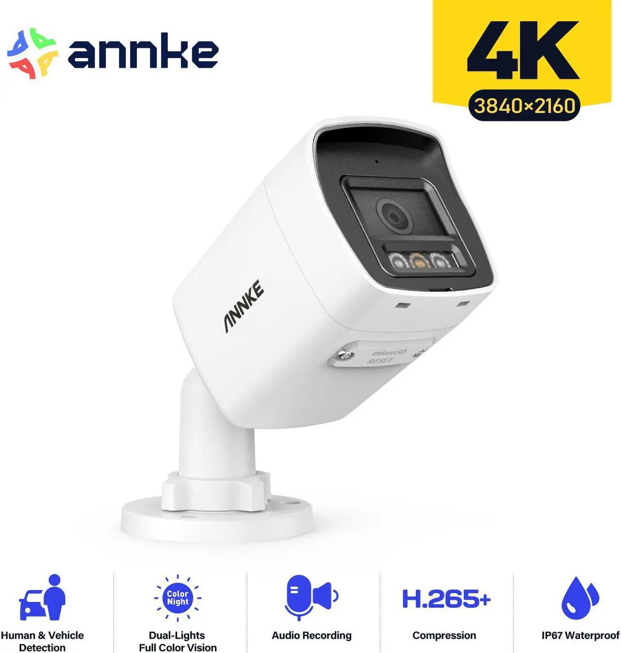 Main image of ANNKE  UltraHD 4K PoE Security Camera, 8MP Bullet IP Outdoor Camera, AI Human & Vehicle Detection, Built-in Mic & SD Card Slot, RTSP, IP67 Waterproof, EXIR 2.0 Night Vision, 4mm Lens-C800