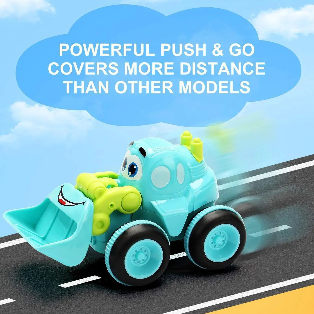 Alt view image 6 of 7 - Toys for a 2 Year Old Boy - 4 Friction Powered Trucks for 3+ Year Old Boys, Push & Go Cars Cartoon Construction Vehicle Set - Best Toddler Boys Toys & Toy Trucks, Play Pull Back Car, Idea