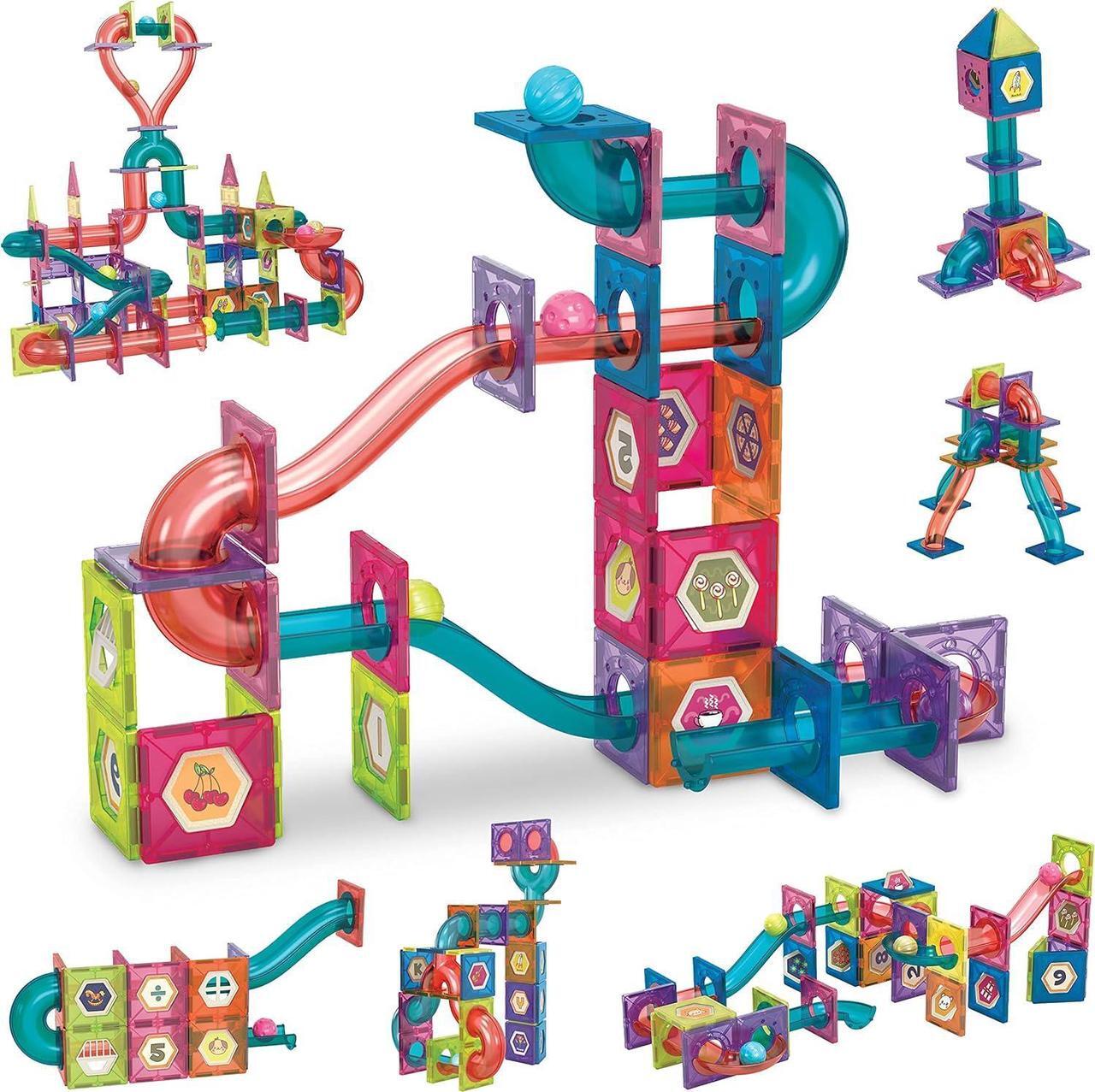 Alt view image 3 of 7 - MOBIUS Toys Marble Run for Kids Ages 3-8 Years Old - 3D Magnetic Building Tiles for Boys and Girls - Magnetic Marble Run Educational Toy Steam Learning Marble Maze - Race Track Toy Construction Kit