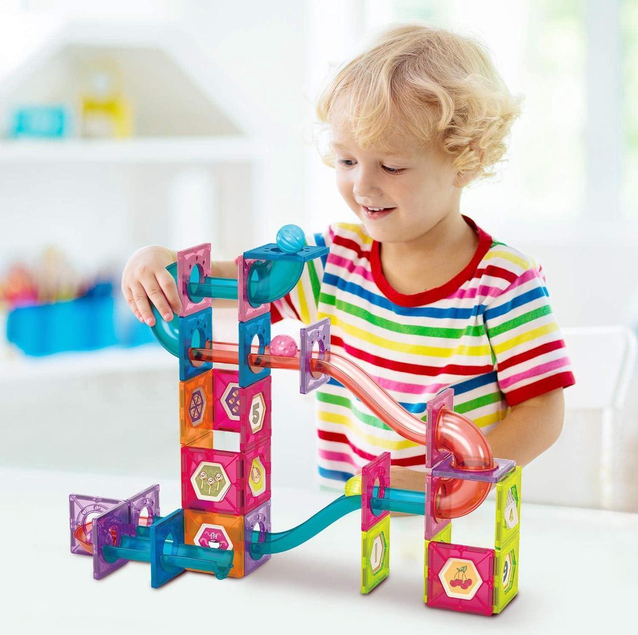 Alt view image 5 of 7 - MOBIUS Toys Marble Run for Kids Ages 3-8 Years Old - 3D Magnetic Building Tiles for Boys and Girls - Magnetic Marble Run Educational Toy Steam Learning Marble Maze - Race Track Toy Construction Kit