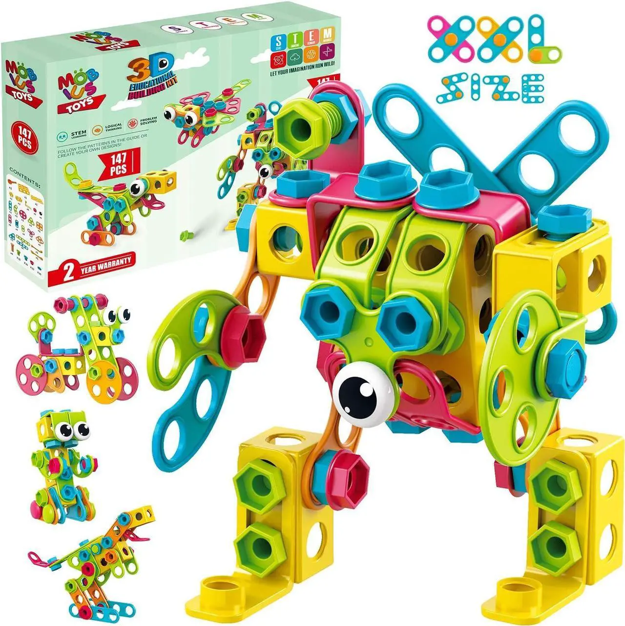 Main image of STEM Toys KIT 147 Pcs - Educational Construction Sets + 34 Models Step-by-Step Guide  Mobius Creative Engineering Toys - Learning Building Blocks for Kids 4-8 Boys & Girls 4 5 6 7 8 Years Old