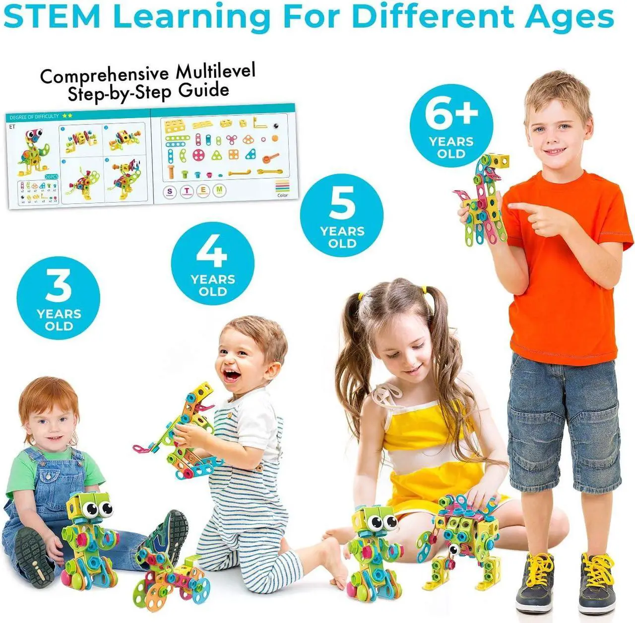Alt view image 4 of 7 - STEM Toys KIT 147 Pcs - Educational Construction Sets + 34 Models Step-by-Step Guide  Mobius Creative Engineering Toys - Learning Building Blocks for Kids 4-8 Boys & Girls 4 5 6 7 8 Years Old