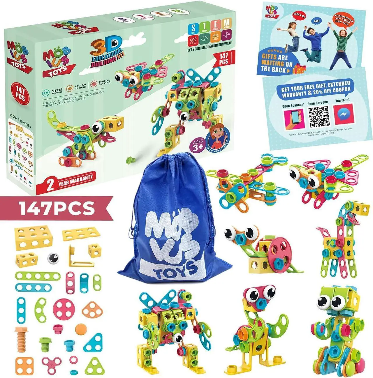Alt view image 6 of 7 - STEM Toys KIT 147 Pcs - Educational Construction Sets + 34 Models Step-by-Step Guide  Mobius Creative Engineering Toys - Learning Building Blocks for Kids 4-8 Boys & Girls 4 5 6 7 8 Years Old