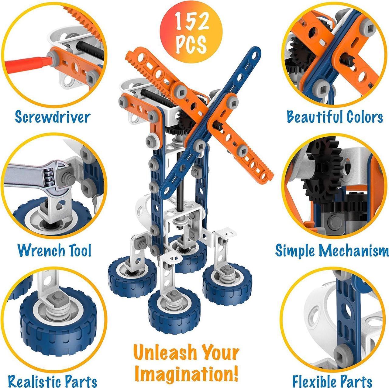 Alt view image 3 of 7 - 12-in-1 Stem Kit Toy for Kids - 152 Piece Construction Building Set and Education Learning Engineering Play Kit Idea for Boys and Girls, Building Toys for Kids Ages 4-8 5 6 7 8 9 10 11 12 Years Old