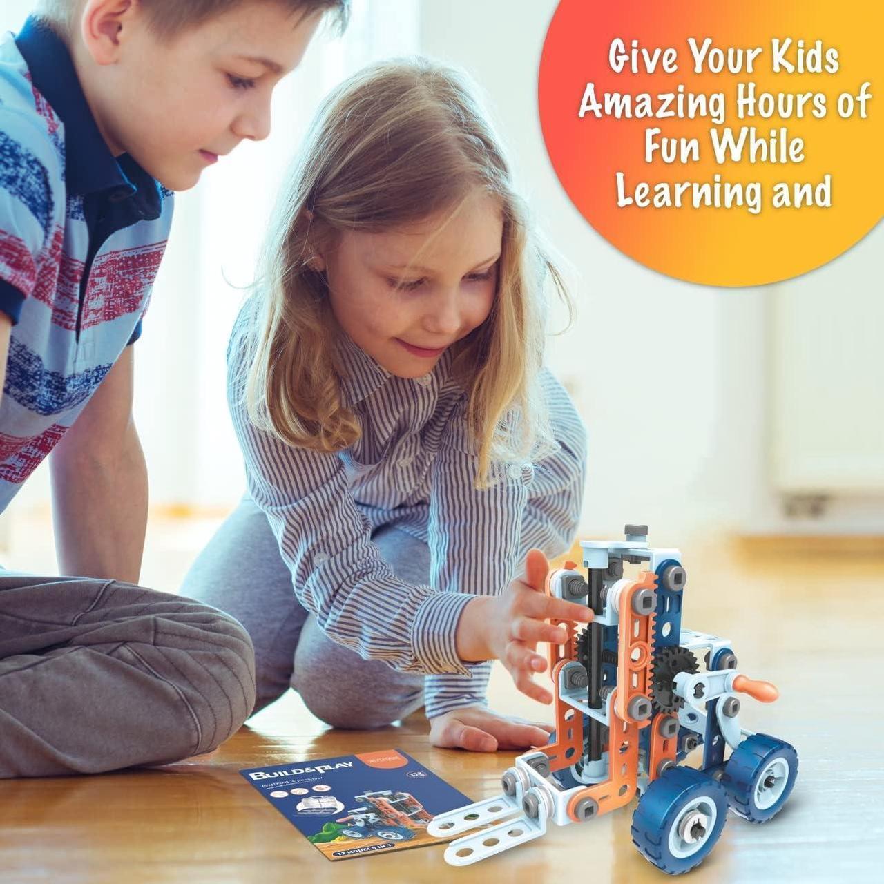 Alt view image 4 of 7 - 12-in-1 Stem Kit Toy for Kids - 152 Piece Construction Building Set and Education Learning Engineering Play Kit Idea for Boys and Girls, Building Toys for Kids Ages 4-8 5 6 7 8 9 10 11 12 Years Old