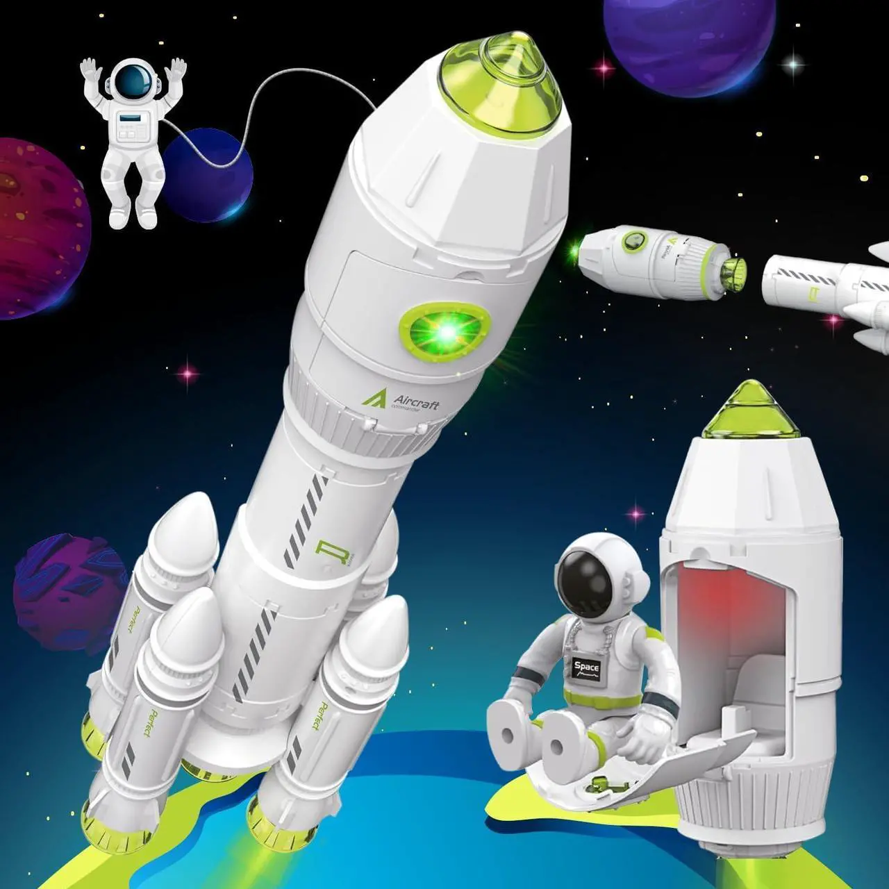 Main image of Space Toys for Kids 3-5 6 7 8 Years Old - Space Adventurer Rocket Ship Shuttle Model with Astronaut and Smoke Effect, Lights and Sounds, Outer Space Exploration Playset, Spaceship Toy for Boys Gifts