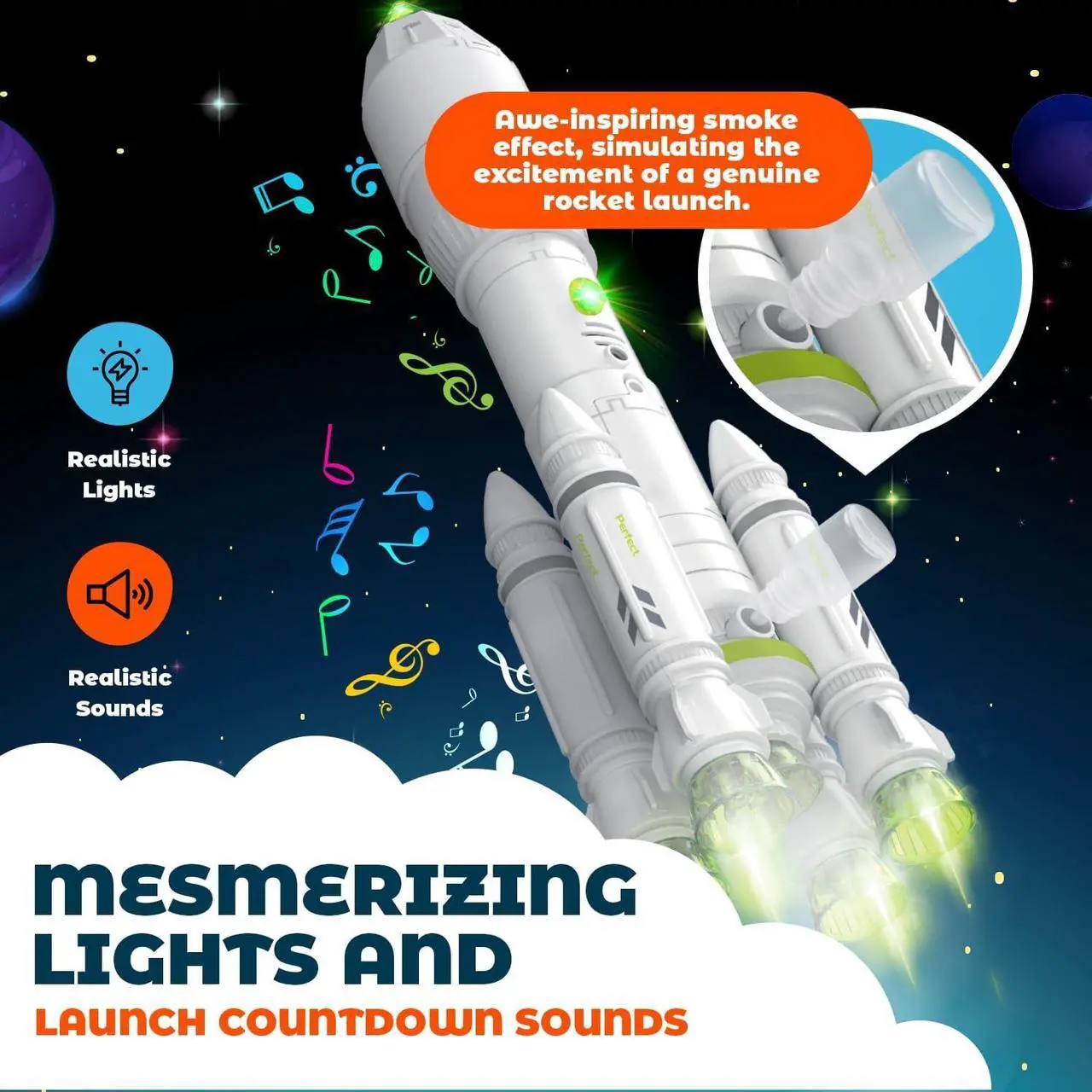 Alt view image 4 of 7 - Space Toys for Kids 3-5 6 7 8 Years Old - Space Adventurer Rocket Ship Shuttle Model with Astronaut and Smoke Effect, Lights and Sounds, Outer Space Exploration Playset, Spaceship Toy for Boys Gifts