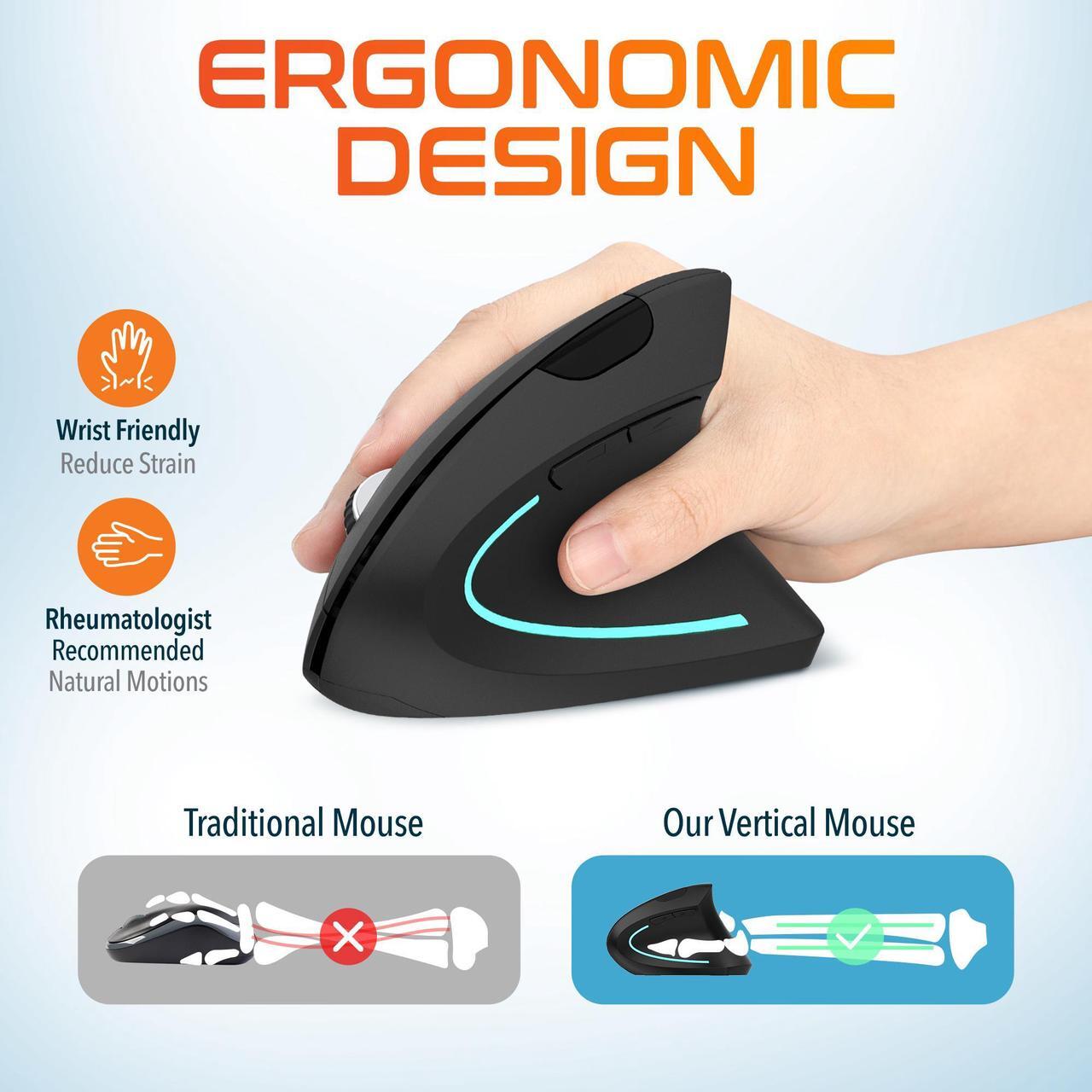 Alt view image 2 of 7 - Delton S12 Wireless Ergonomic Vertical Computer Mouse 6 Buttons Design 2.4 GHz USB Unifying Receiver AAA Battery Operated Compatible with PC, Mac, Laptop, Chromebook