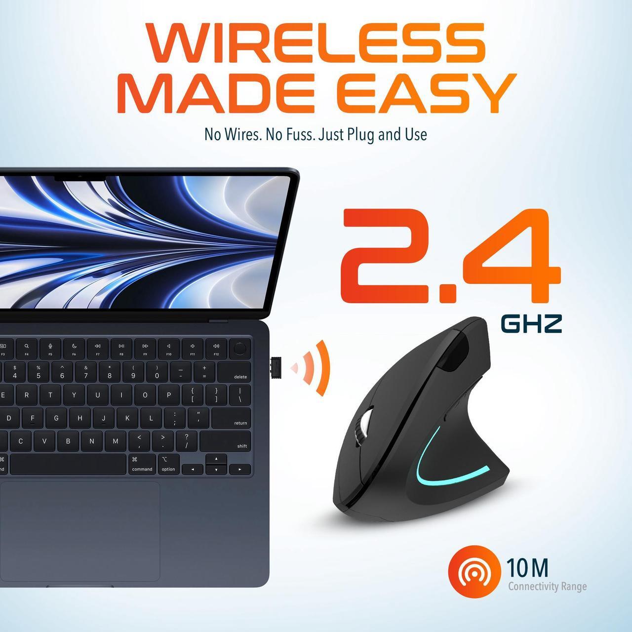 Alt view image 4 of 7 - Delton S12 Wireless Ergonomic Vertical Computer Mouse 6 Buttons Design 2.4 GHz USB Unifying Receiver AAA Battery Operated Compatible with PC, Mac, Laptop, Chromebook