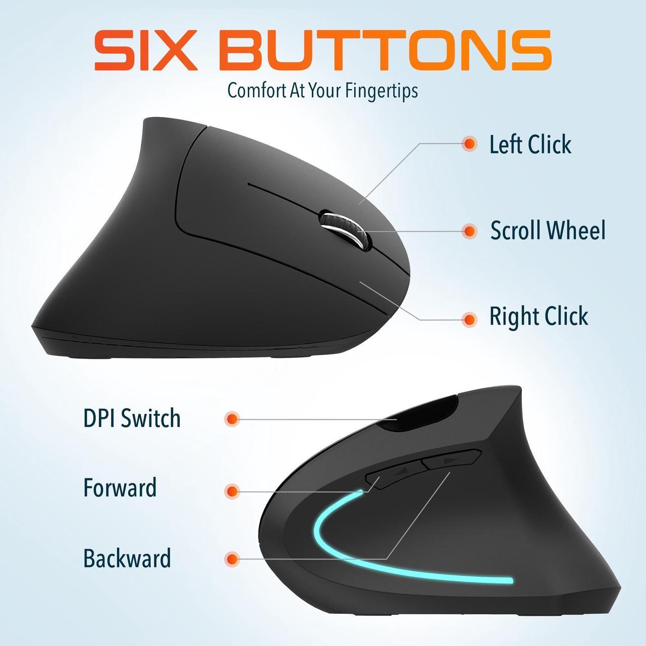 Alt view image 5 of 7 - Delton S12 Wireless Ergonomic Vertical Computer Mouse 6 Buttons Design 2.4 GHz USB Unifying Receiver AAA Battery Operated Compatible with PC, Mac, Laptop, Chromebook