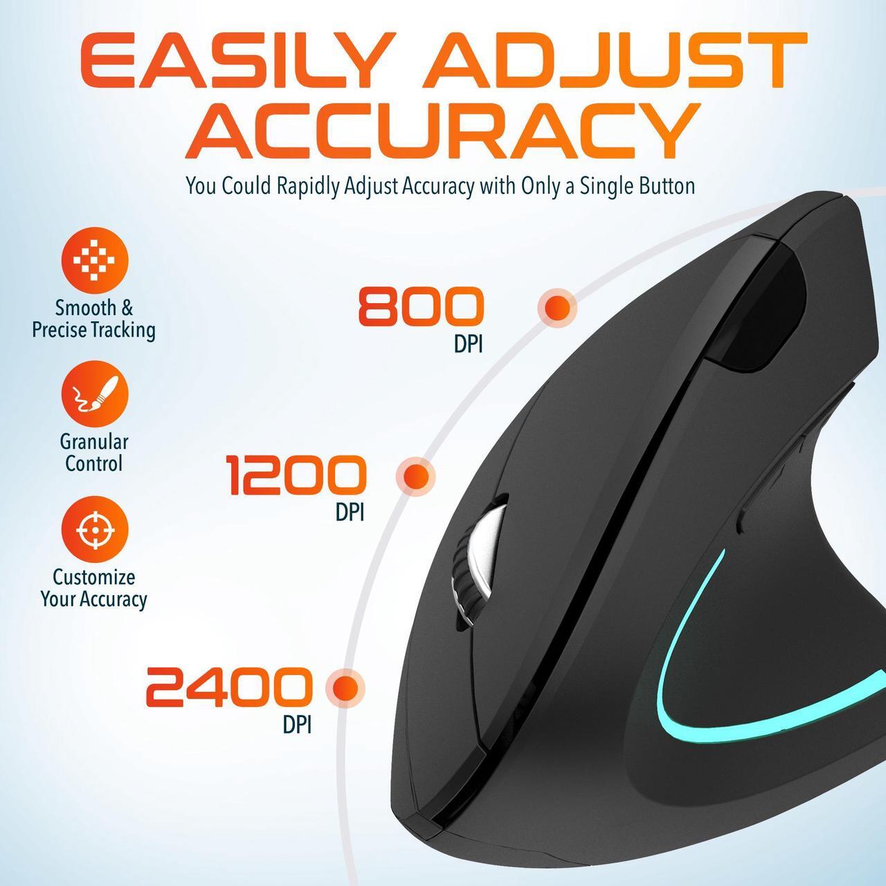 Alt view image 6 of 7 - Delton S12 Wireless Ergonomic Vertical Computer Mouse 6 Buttons Design 2.4 GHz USB Unifying Receiver AAA Battery Operated Compatible with PC, Mac, Laptop, Chromebook