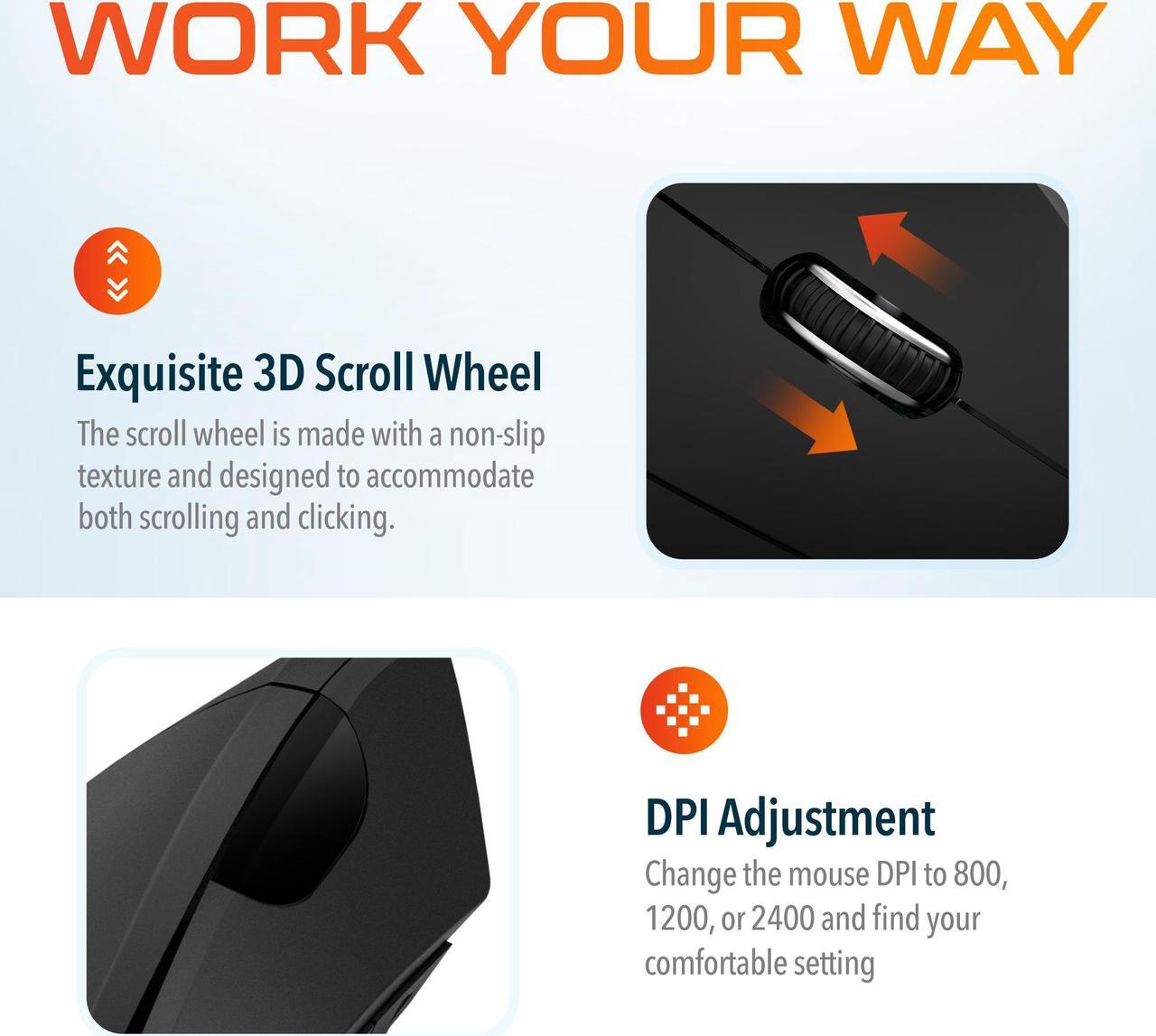 Alt view image 7 of 7 - Delton S12 Wireless Ergonomic Vertical Computer Mouse 6 Buttons Design 2.4 GHz USB Unifying Receiver AAA Battery Operated Compatible with PC, Mac, Laptop, Chromebook