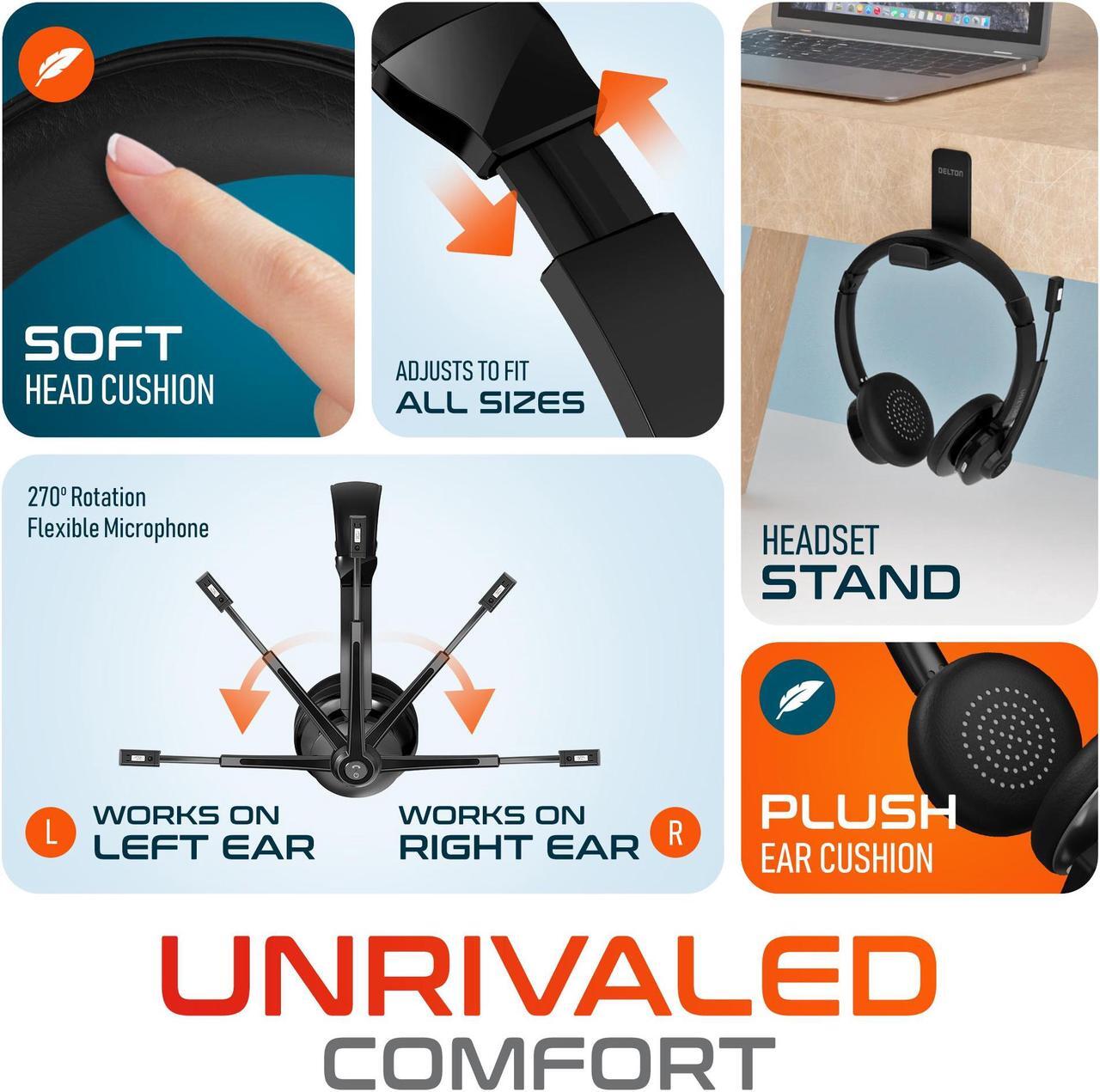 Alt view image 5 of 7 - Delton 30X Wireless Computer Headset Noise Canceling, Over the Ear, 2 Ear, Bluetooth Headphones Auto-Pair USB Dongle for PC/Laptop, Handsfree, Mute, Compatible with Meet, Skype, Zoom, MS Teams
