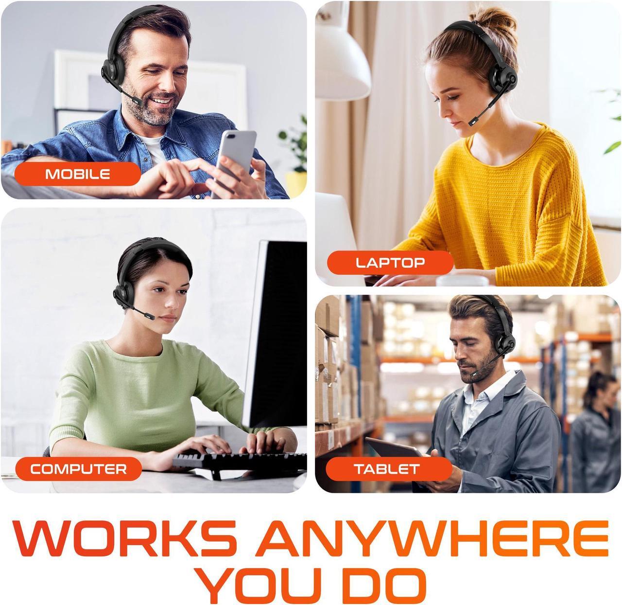 Alt view image 7 of 7 - Delton 30X Wireless Computer Headset Noise Canceling, Over the Ear, 2 Ear, Bluetooth Headphones Auto-Pair USB Dongle for PC/Laptop, Handsfree, Mute, Compatible with Meet, Skype, Zoom, MS Teams