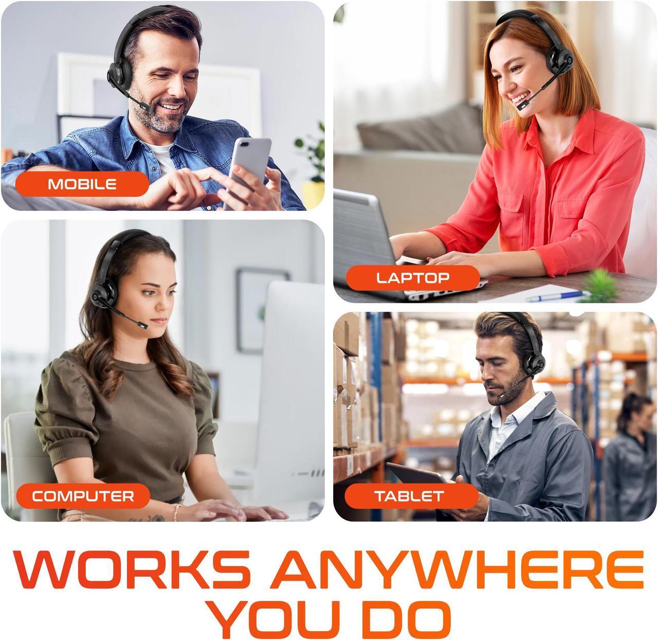Alt view image 3 of 6 - Delton 35X Wireless Computer Headset Noise Canceling Over the Ear 2 Ear Headset Bluetooth Headphones Auto-Pair USB Dongle for PC/Laptop Handsfree Mute Compatible with Meet Skype Zoom MS Teams