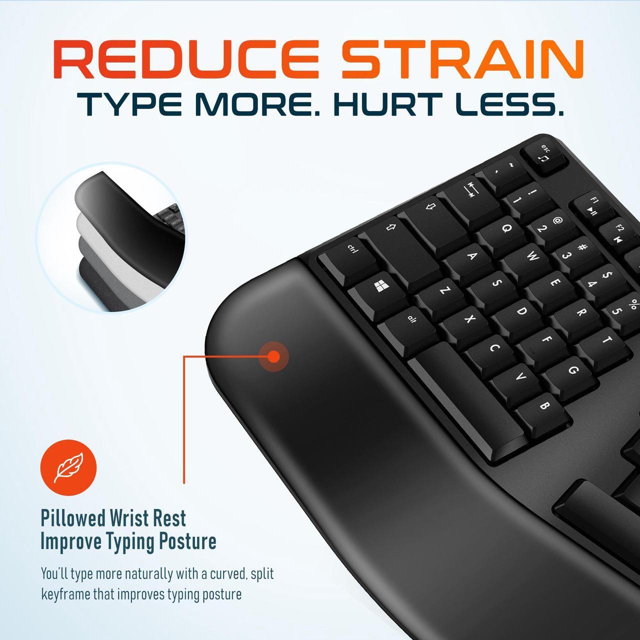 Alt view image 7 of 7 - Delton KB200 Wireless Ergonomic Computer Keyboard Full-Size Design with Wrist Rest Quiet, Responsive Keys 2AA Batteries Operated, Compatible with PC, Mac, and Smart Devices