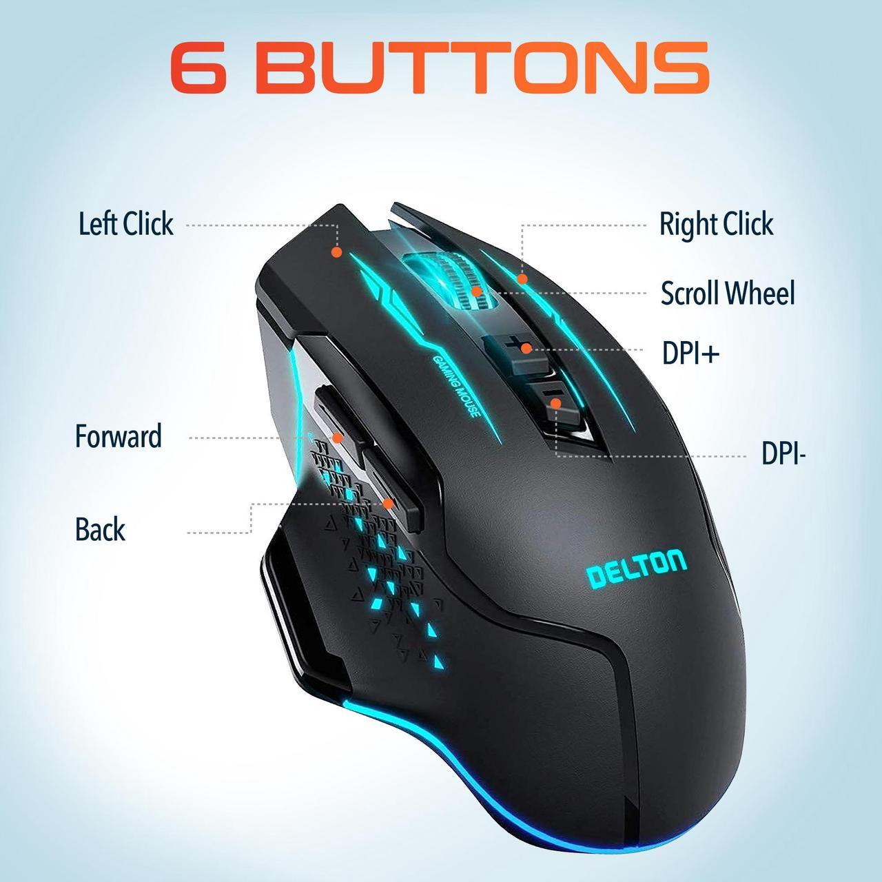 Alt view image 4 of 7 - Delton G37 Gaming Ergonomic Mouse Computer Accessory Input Device Battery Operated LED 6 Button Adjustable DPI