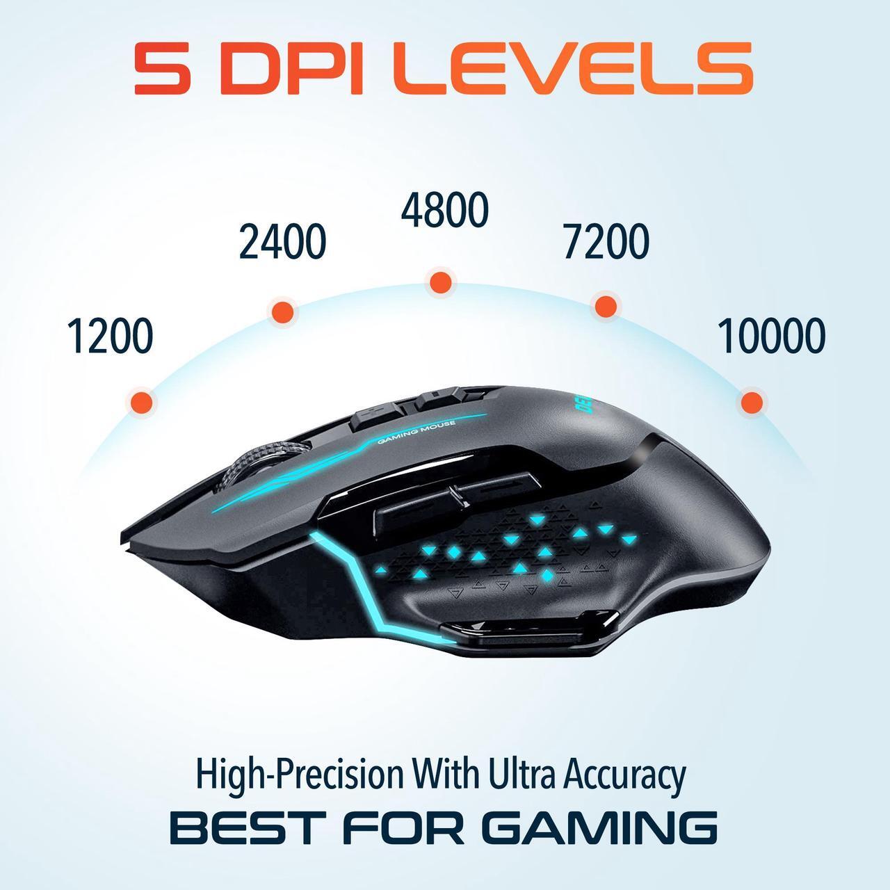 Alt view image 6 of 7 - Delton G37 Gaming Ergonomic Mouse Computer Accessory Input Device Battery Operated LED 6 Button Adjustable DPI