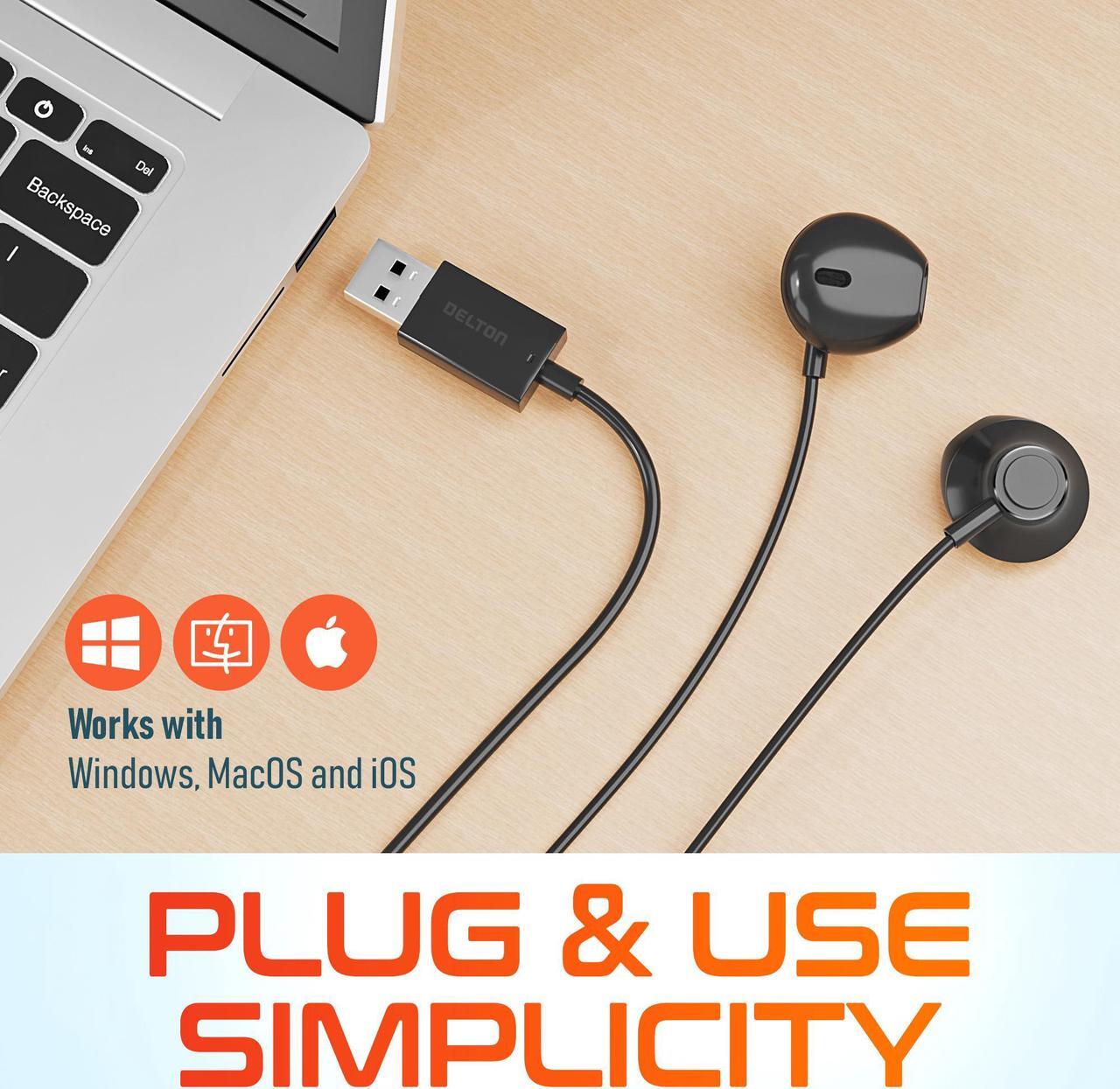 Alt view image 4 of 6 - Delton 10E Stereo USB In-Ear Computer Headset with Microphone