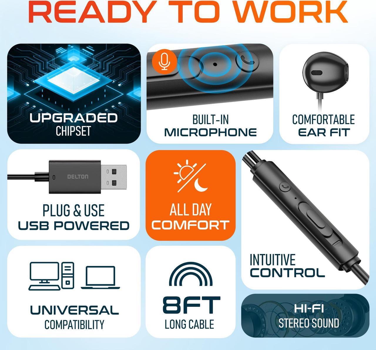 Alt view image 5 of 6 - Delton 10E Stereo USB In-Ear Computer Headset with Microphone