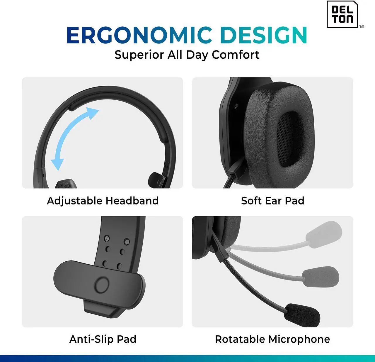 Alt view image 4 of 7 - Delton 20X Wireless Computer Headset Noise Isolating, Mute, Headphones for Work 35H All Day Battery, for PC Computer, Laptop, Office meetings, Work from Home, Compatible with Zoom, Meet, MS Teams