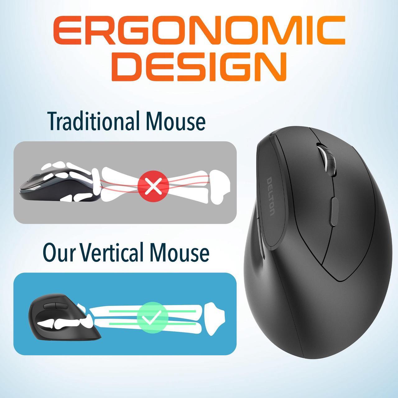 Alt view image 2 of 7 - Delton S12Pro Ergonomic Wireless Vertical Mouse Computer Accessory Input Device 6 Button Auto Pair USB Adjustable DPI