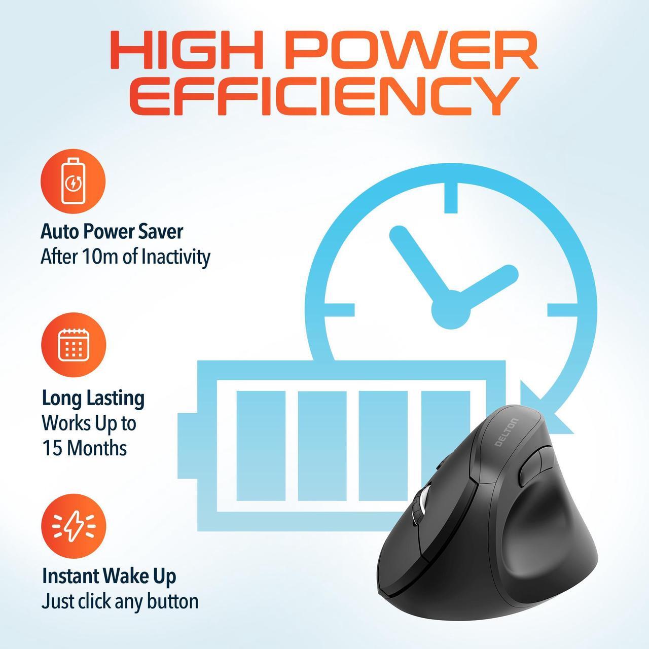 Alt view image 6 of 7 - Delton S12Pro Ergonomic Wireless Vertical Mouse Computer Accessory Input Device 6 Button Auto Pair USB Adjustable DPI