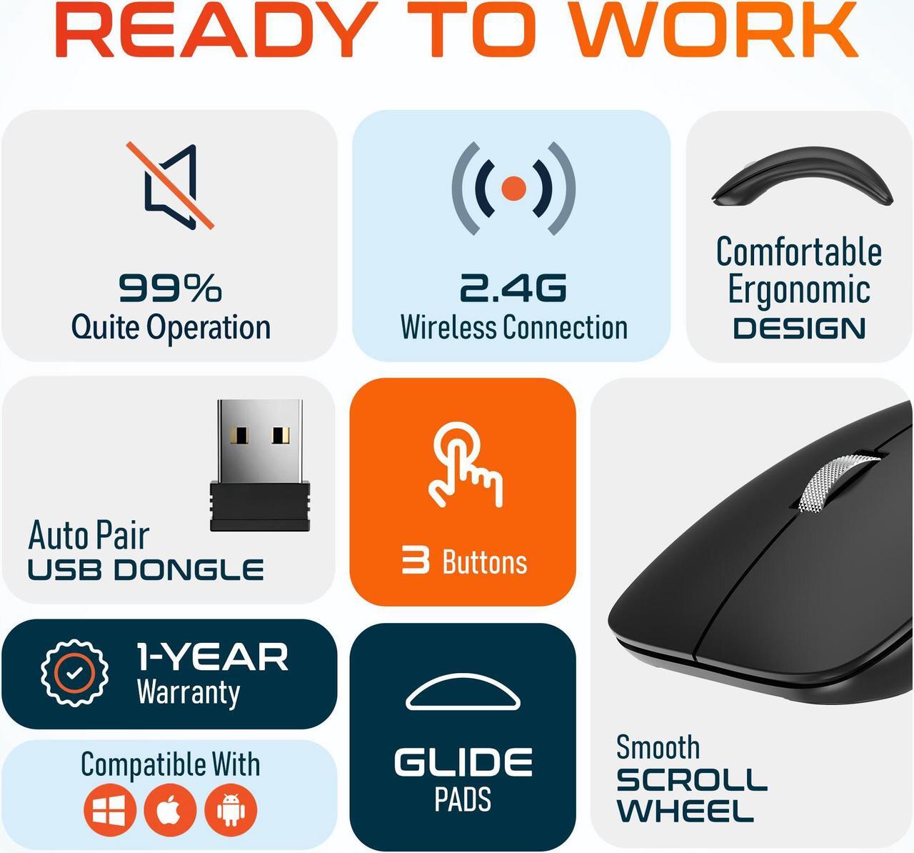 Alt view image 2 of 7 - Delton S10 Curved Wireless Ergonomic Mouse Computer Accessory Input Device Battery Operated Auto Power Saving 3 Buttons