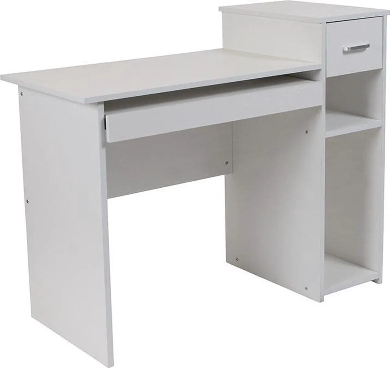 Alt view image 4 of 20 - Flash Furniture Highland Park White Computer Desk with Shelves and Drawer