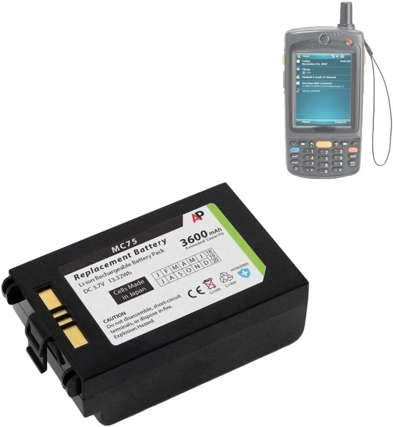 Alt view image 3 of 6 - Replacement Battery for Motorola/Symbol MC75 & MC70 Series. 3600mAh Extended