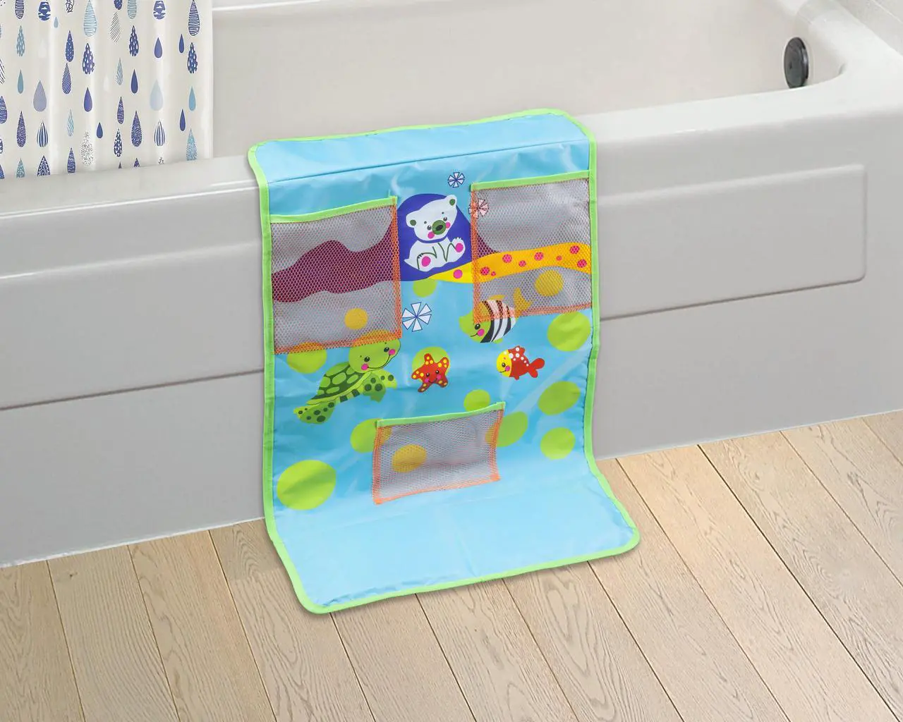 Alt view image 2 of 4 - Cushioned Non-Skid Baby Bath-Time Kneeling Pad with Toy Pockets BLUE