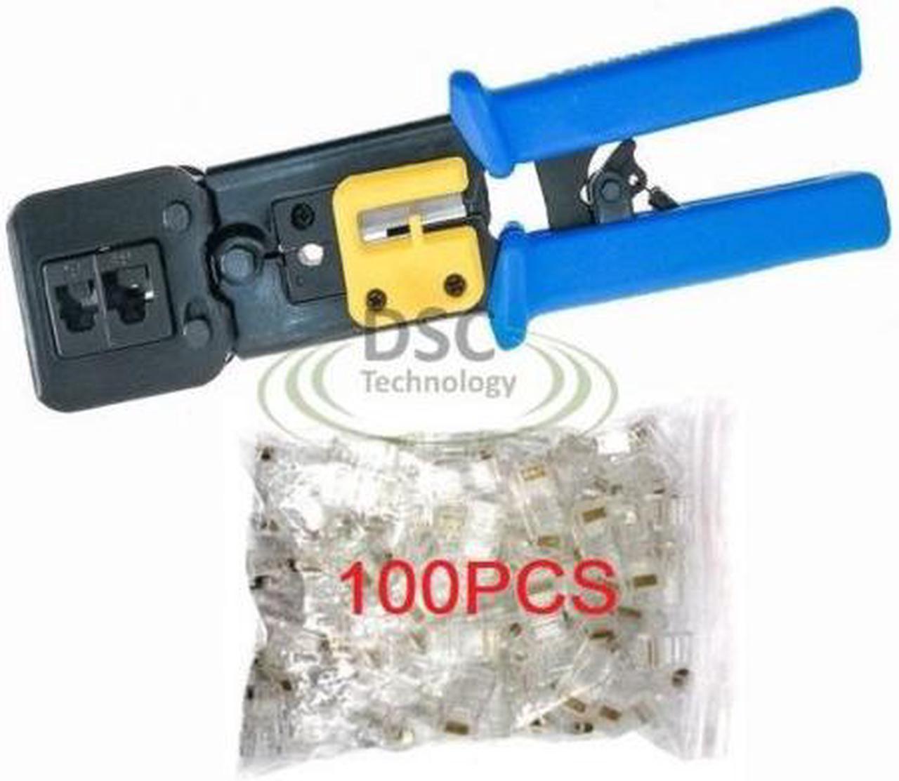 EZ-RJ45 Cat5e Cat6 Connector Crimping Tool End Pass Through Crimp Cutter with 100PCS Cat6 Connectors