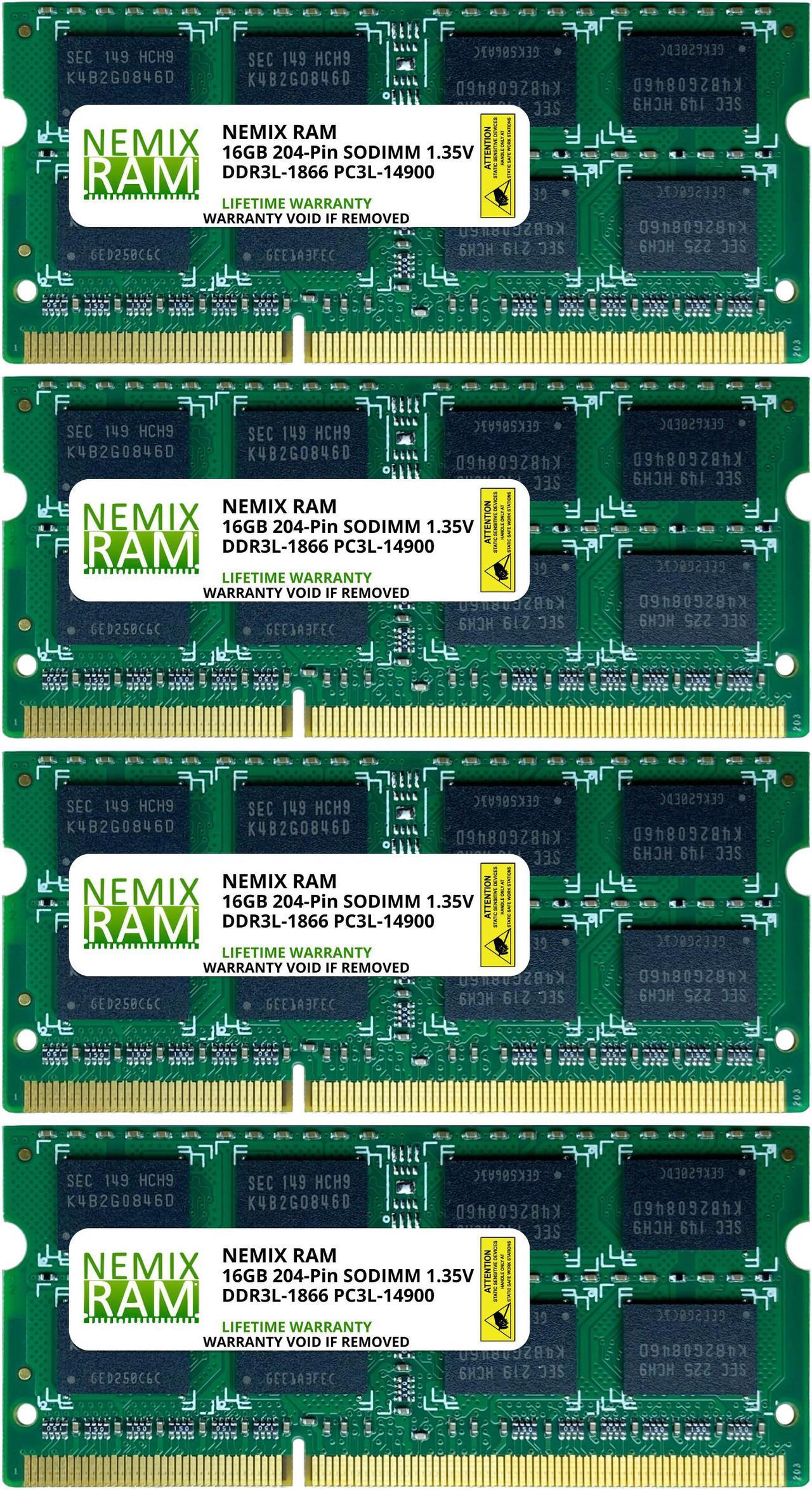 64GB (4x16GB) DDR3 1866 (PC3 14900) SODIMM Laptop Memory RAM