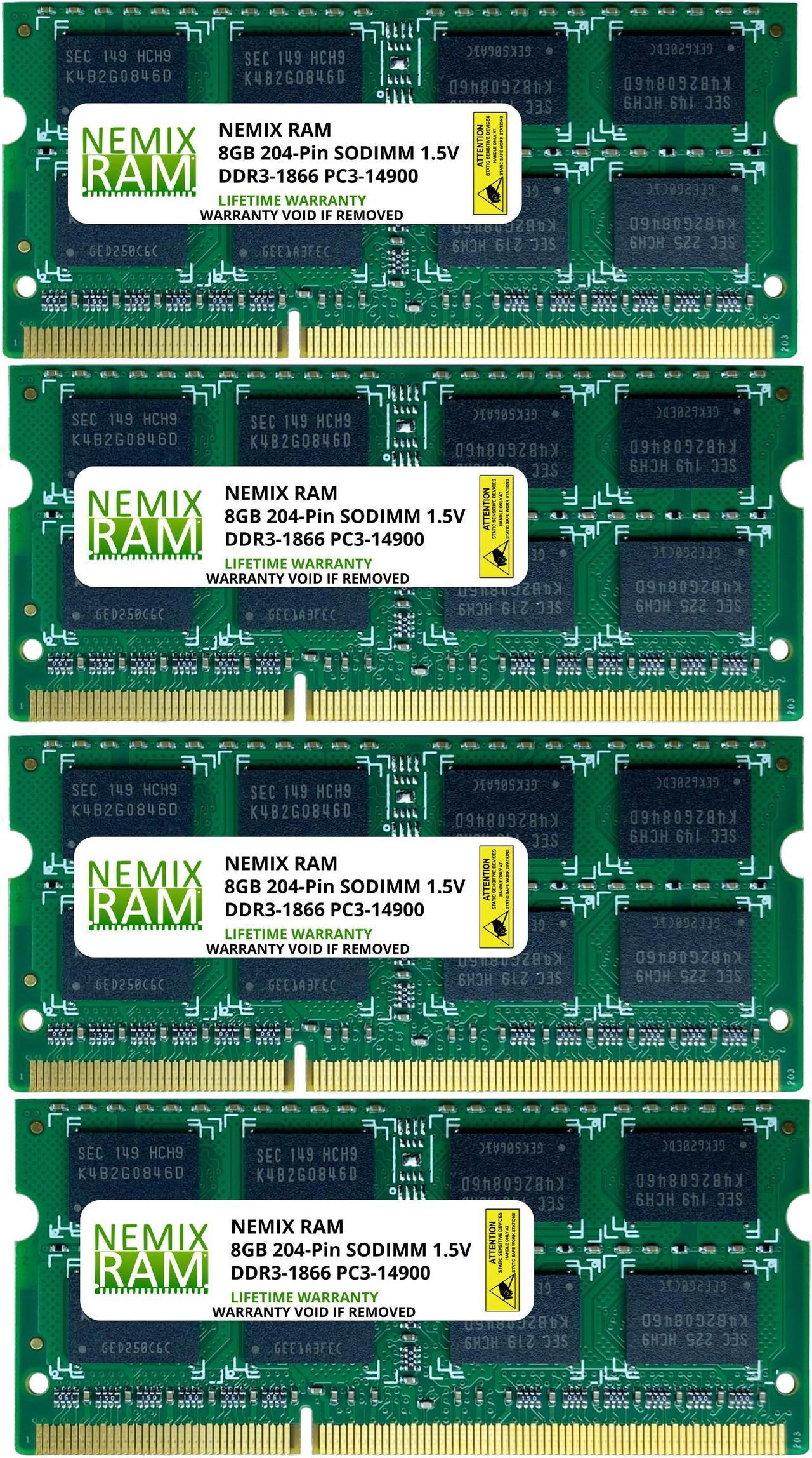 32GB (4x8GB) DDR3 1866 (PC3 14900) SODIMM Laptop Memory RAM