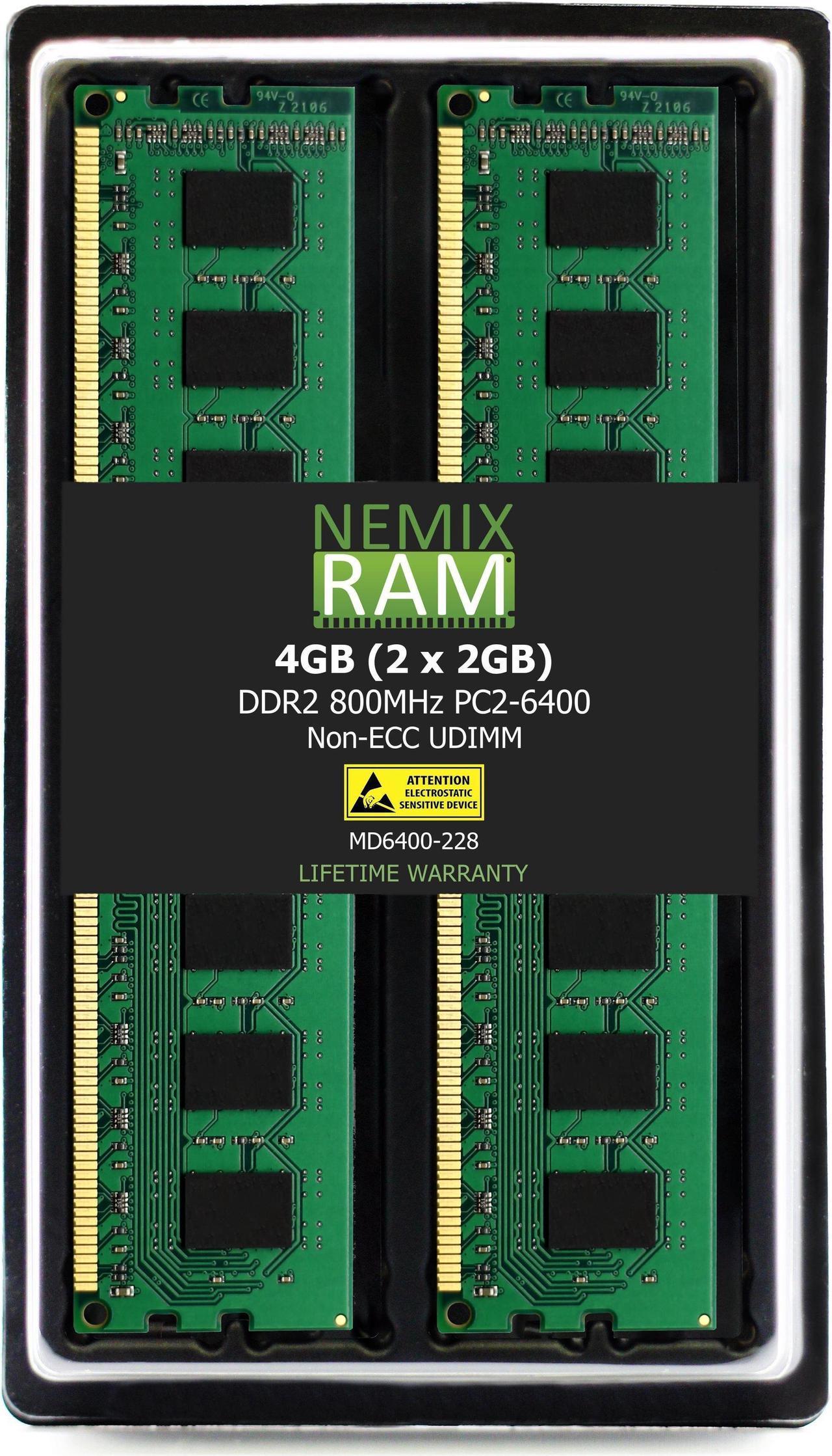 NEMIX RAM 4GB (2X2GB) DDR2 800MHZ PC2-6400 2Rx8 1.8V 240-PIN Non-ECC Unbufferred UDIMM Desktop PC Memory KIT