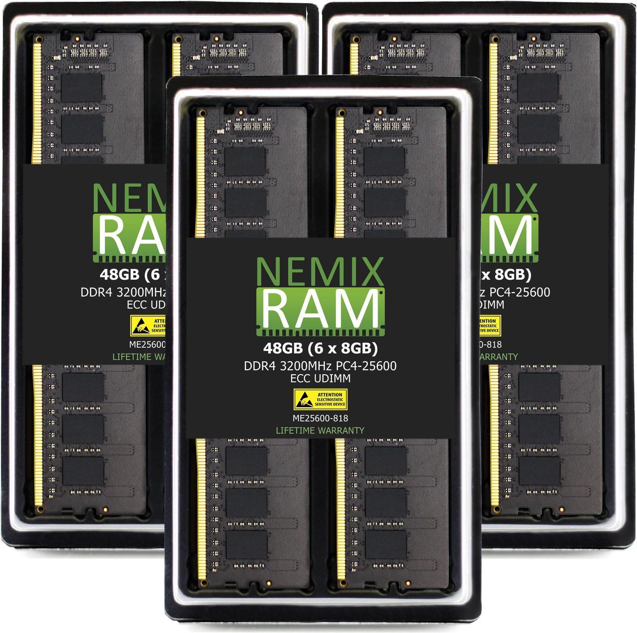 NEMIX RAM 48GB (6X8GB) DDR4 3200MHZ PC4-25600 1Rx8 1.2V 288-PIN ECC Unbuffered UDIMM KIT Compatible with THINKMATE TWX-XS4-14W3 Tower Servers