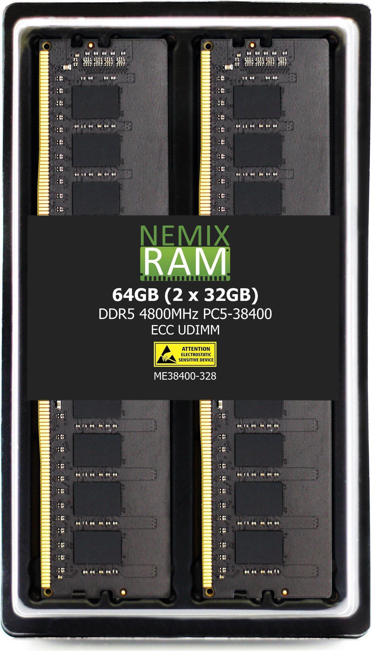 NEMIX RAM 64GB (2X32GB) DDR5 4800MHZ PC5-38400 2Rx8 1.1V 288-PIN ECC Unbuffered UDIMM KIT