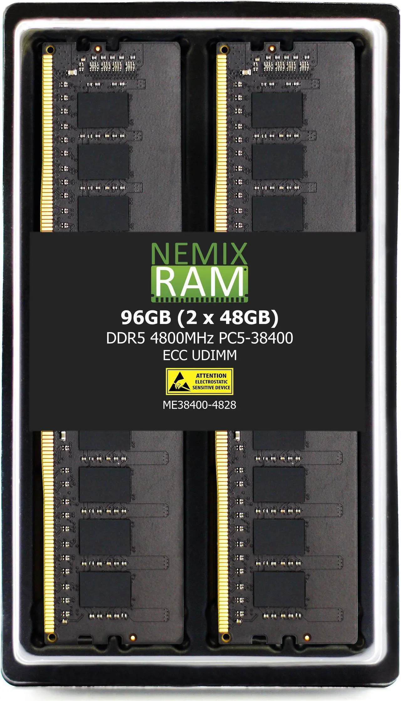 Main image of NEMIX RAM 96GB (2X48GB) DDR5 4800MHZ PC5-38400 2Rx8 1.1V 288-PIN ECC Unbuffered UDIMM KIT